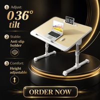 Bureau d'ordinateur pliable en bois, support pour ordinateur portable réglable en hauteur, table portable avec tiroir pour le travail, les études, le dortoir