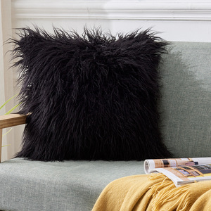 Faux Fur <b>Throw</b> Pillow Square Solid Color Plush Cushion Cover For Living Room Sofa Bedroom Decor - Product Image 2