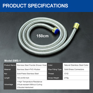 Tuyau de douche flexible en acier inoxydable 1,5 m avec raccord en laiton G1/2 anti-torsion haute température pour salle de bain - Product Image 2