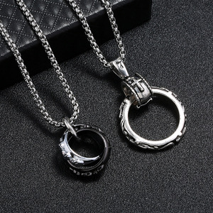 Vintage Punk <strong>Men</strong> Necklace Male Metal <strong>Chain</strong> Double Circles Pendant Necklace Male Jewelry <strong>Accessories</strong> - Product Image 1
