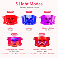 Masque facial LED sans fil en silicone pour thérapie par lumière rouge et infrarouge proche 1072nm, 4-en-1, rechargeable, appareil de beauté
