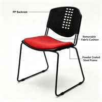 Chaise de conférence ergonomique moderne rembourrée en tissu, siège de réunion avec dossier solide et base en métal pour bureaux et salles de réunion scolaires