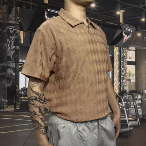 Nuova Camicia da <span class=keywords><strong>Uomo</strong></span> 2024 a Maniche Corte con Motivo Jacquard a Righe, Taglie Grandi, Stile Casual, Tendenza Moda - Product Image 2