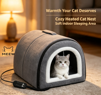 MEEW Lit-cave chauffant USB à double usage pour animaux de compagnie, maison de couchage fermée pour petits chats et chiens