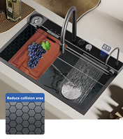 Tiktok tendances luxe LED acier inoxydable Pianokey bouton affichage numérique multifonctionnel cascade évier de cuisine avec lave-gobelet