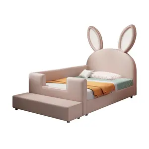 Modern Cartoon Design Children Beds Bedroom Furniture Modern Solid Wood Kids Bed For Kids Baby Safety Tech Fabric Bed Frame Set