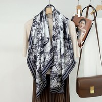 Écharpe carrée 100 % soie 110*110cm pour femme, bleu marine, fine, longue, imprimée numériquement, protection solaire, véritable soie 100 %