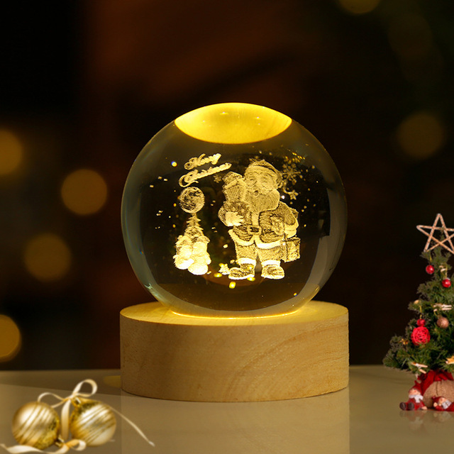 Valentine's Day Birthday Gift 3D Laser Engraved Clear Crystal Ball Night Lamp 3D Crystal Ball Night Lamp Luminous Crystal Ball
