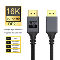 Cable DP 2.1 de Alta Calidad, 16K 80Gbps, Cable DP 2.1 HDR DSC para Monitor de Juegos y Laptop Compatible