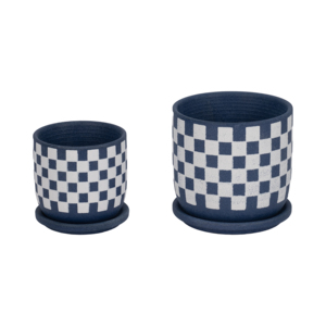 Vasi per Piante Rotondi con Motivo a Scacchi in Ceramica Stoneware per Decorazione Casa e Giardino - Product Image 3