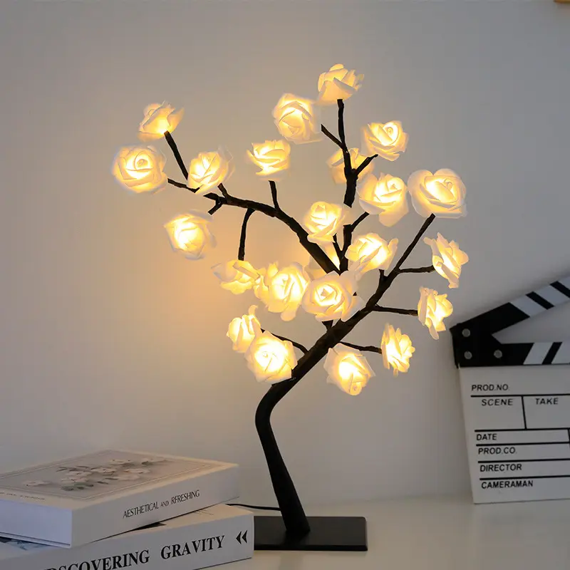 Promoción Led Rose Tree Light Hug Decoraciones Diseño de rama para habitación Hada 20 "Mesa para vacaciones