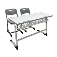 Ensemble de bureau et chaise scolaire double réglable, table d'étude 2 places avec paniers à fils doubles, mobilier de classe moderne pour enfants