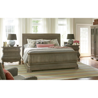 Lit double en bois massif de style campagnard américain vintage, meubles de chambre à coucher traditionnels de style français antique pour chambre principale