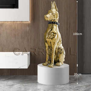 Ouro Com Colar Galvanizado Prata Resina Doberman Dog Estátua Home Decor Villa Corner Escultura Animal Pop Art Escultura - Product Image 5
