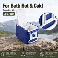 Glacière pliante 32L à roulettes avec porte-gobelets pour événements de jardin et barbecue, coque en PE, usine OEM