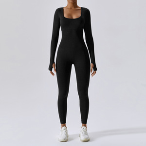 Combinaisons de Yoga grande taille sans couture pour filles, combinaisons de sport une pièce à manches longues - Product Image 6