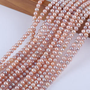 Perles de Zhuji, perles d'eau douce naturelles, 5-5,5 mm, rose, violet, elliptiques, enfilées pour collier, bracelet, vente en gros - Product Image 1