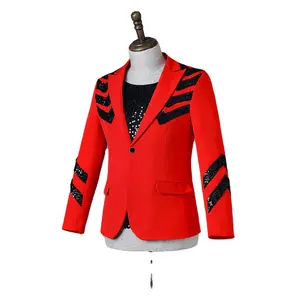 Male Red sequins blazer men suits jacket mens stage singers clothes dance star style dress rock costumes