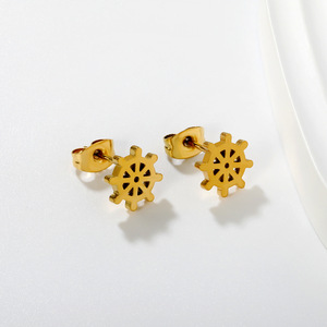 ต่างหูรูปวงล้อเรือ ชุบทอง 18k สแตนเลสสตีล สำหรับใส่ทุกวัน สำหรับผู้หญิง - Product Image 1