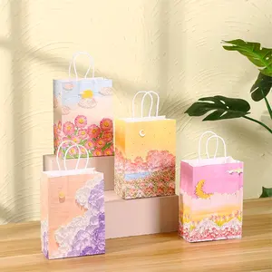 Kraft kağıt torba gümrük çiçekler 3D etkisi tasarım ve boyut hediye için kendi Logo ile kağıt torbalar kolu