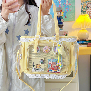 Sac fourre-tout transparent tendance 2026 style Lolita Kawaii pour conventions de cosplay, sac à main mignon pour exposition d'anime avec garniture <span class=keywords><strong>en</strong></span> dentelle et breloque <span class=keywords><strong>en</strong></span> peluche - Product Image 6