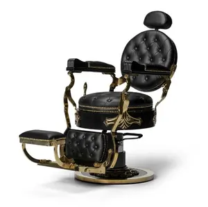 Wholesale Beauty Salon Furniture Black Gold Styling Chair Hydraulic Base Vintage Barbers Chairs For Sale