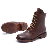 Bottines en cuir véritable pour femmes, bottines noires à talon plat, bottes en cuir pour femmes, chaussures durables pour femmes