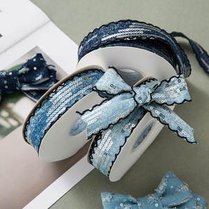 Ruban en jean Zexiao à paillettes imprimées, coupe droite moderne, pour accessoires de cheveux DIY, matériau de fixation, largeur 2cm/4cm - Product Image 1
