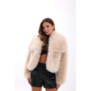 Manteau en fausse fourrure pour femme 7528, beige, épais, chaud, vêtements d'hiver, manteaux longs - Product Image 5