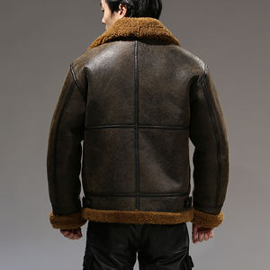 معطف طيار من OEM للشتاء الدافئ من الصوف الطبيعي قسم الفراء غير رسمي من جلد الغنم مقص بني أصلي - Product Image 5