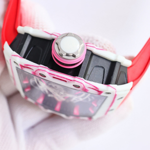 Top Customized Rm Style Skeleton Mechanical Watch Men's White Pink Red Case Hollow Movement Red Strap Luxury Sport Wristwatch - Product Image 3