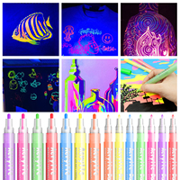 Lot de 14 stylos de peinture acrylique fluorescente UV néon permanente, double pack avec pointes extra fines et moyennes, marqueurs pour peinture sur roche