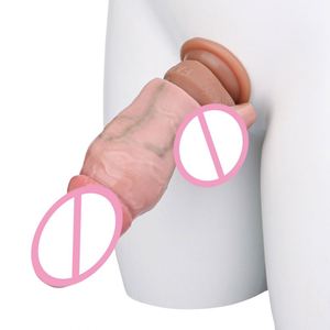 FAAK Thick Realistic Penis Sleeve Large Open-ended Silicone <b>Dildo</b> Sheath Delay Ejaculation Cock Enlargement Sex Toys for Men - Product Image 1