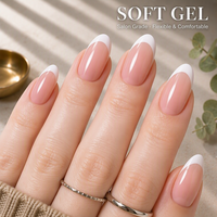 Faux ongles en gel souple à presser, French Manucure Amande, Brillants, Qualité Salon, Vente en Gros, Personnalisables