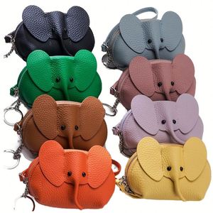 Porte-clés mini sac en cuir de vachette personnalisé, motif animal mignon, écologique, en cuir véritable, porte-monnaie éléphant léger - Product Image 1