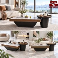 Ensemble de tables basses modernes Elande en gros avec plateau aspect marbre, structure en bois et table d'appoint ronde pour mobilier de salon Chine