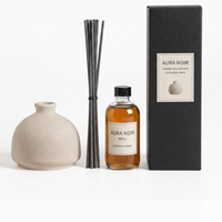 Ensemble diffuseur de parfum en céramique noire de luxe, récipient géométrique personnalisé avec flacon de recharge, bâtonnets en fibre, emballage cadeau, vente en gros