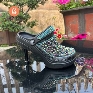 Pantuflas de Mujer al por Mayor, Elegantes y de Alta Calidad, con Perlas y Flores de Diamantes de Imitación Incrustadas, Zapatos de Tacón Alto Hechos a Mano con Orificios de EVA - Product Image 3