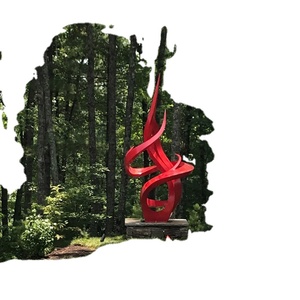 Grande sculpture abstraite en métal rouge en forme de flamme, art contemporain en acier inoxydable pour jardin, statue décorative pour paysage et parc - Product Image 6