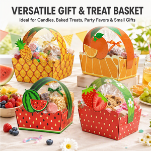 Custom Fruit Theme Paper Candy Treat Basket <b>Box</b> with Handle Kids Birthday <b>Party</b> Favor Gift Packaging Cardboard Snack Container - Product Image 5