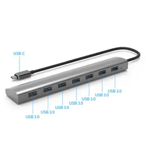 Superspeed Aluminum USB-C USB 3.0 7-Port HUB With Type C Ports And Power Adapter