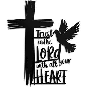Arte de Pared con Cruz de Metal - Diseño de Confianza en el Señor con Paloma - Decoración Cristiana Resistente a la Oxidación para el Hogar, Iglesia, <span class=keywords><strong>Ideas</strong></span> de Regalo para Bautizo - Product Image 1
