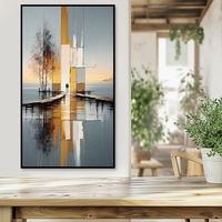 Peinture à l'huile abstraite peinte à la main, paysage, portrait, texture 3D, couteau à palette, couple marchant sur un pont, encadrée, toile 60x80cm, décoration murale
