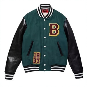 Chaqueta con capucha y mangas de cuero, chaqueta estilo letterman con cuello alto, chaqueta cálida de invierno para hombre, chaqueta de cuero de primera calidad - Product Image 1