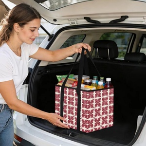 Hawaiian Ulu Leaf Print Custom Logo Outdoor Picnic Basket Shopping Bag Foldable Handle Bin Grocery Storage Bag with Handle - Product Image 6