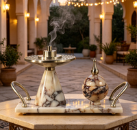 Ensemble de brûleurs d'encens arabes de luxe Mabkhara pour la décoration de la maison pendant le Ramadan, brûleur de Bakhoor en marbre Calacatta Viola avec pot de rangement personnalisé