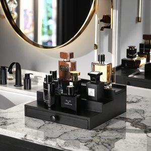 Bán Buôn Tùy Chỉnh Màu Đen Nước Hoa Chủ Trey 3 Tier Đồ Trang Sức Nước Hoa Tre Gỗ Nhà Lưu Trữ Kệ Hộp Với Ngăn Kéo Cho Nhà - Product Image 2