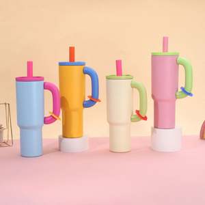 2025 populaire personnalisé Double paroi 304 gobelet de voyage en acier inoxydable coloré isolé sous vide tasse à café avec poignée couvercle paille - Product Image 3