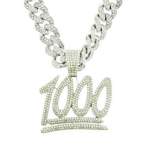 ヒップホップラインストーンキューバチェーンネックレスメンズフルダイヤモンド100ナンバーペンダントヒップスターストリートラッパーアクセサリー - Product Image 1