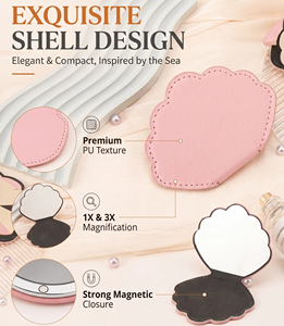 Cute Shell Cloud Shaped Stainless Steel Pocket <b>Mirror</b> Shatterproof PU Leather Sleeve Stitched Edges <b>Compact</b> Vanity <b>Mirror</b> Bulk - Product Image 1